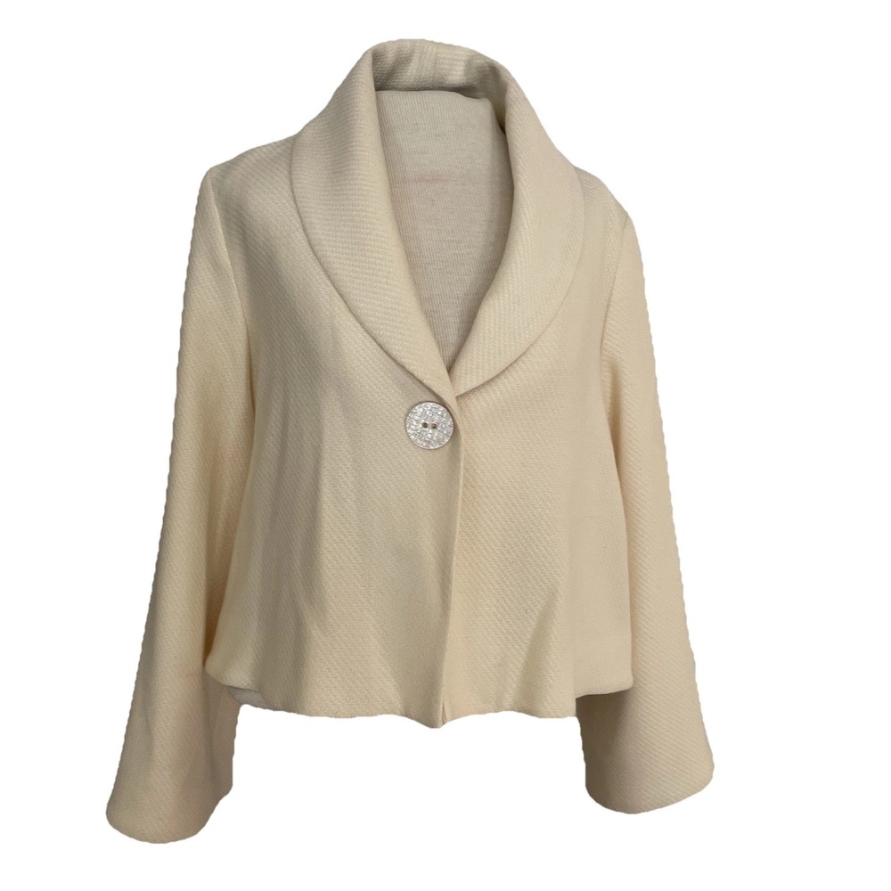 Louben Tweed Ivory Beige Jacket Blazer Oversized 3/4 Sleeve Classic Preppy